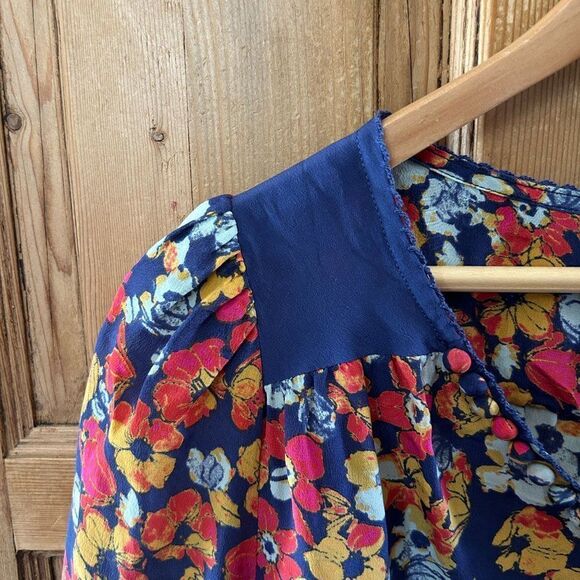 Porridge Medium‎ Silk Blouse Top Floral Anthropologie V-Neck Long Sleeve - Picture 3 of 13